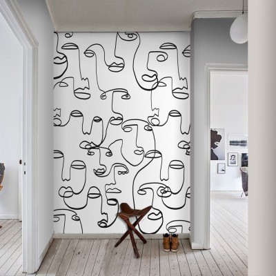 Houseart Abstract faces, Line Art, Ταπετσαρίες Τοίχου, 100 x 135 εκ.